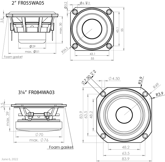 64 ohm fullranges outline drawing